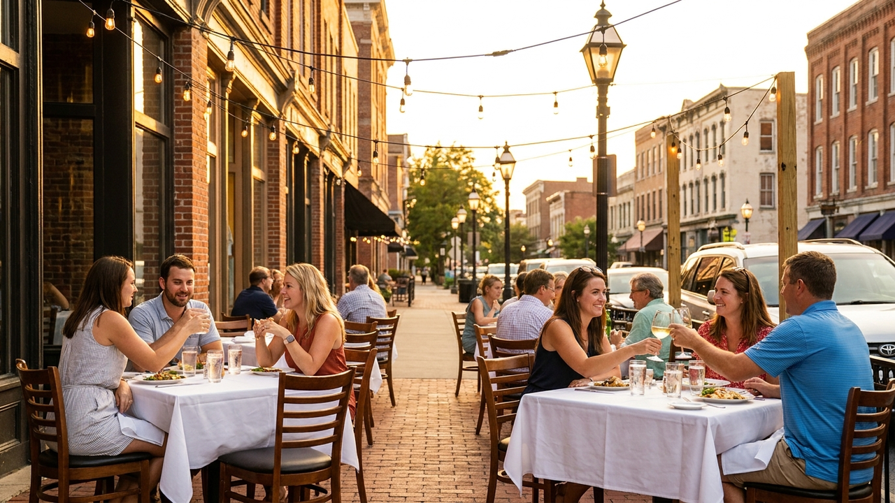 Restaurant patio dining on Front Street at evening (AI-generated)