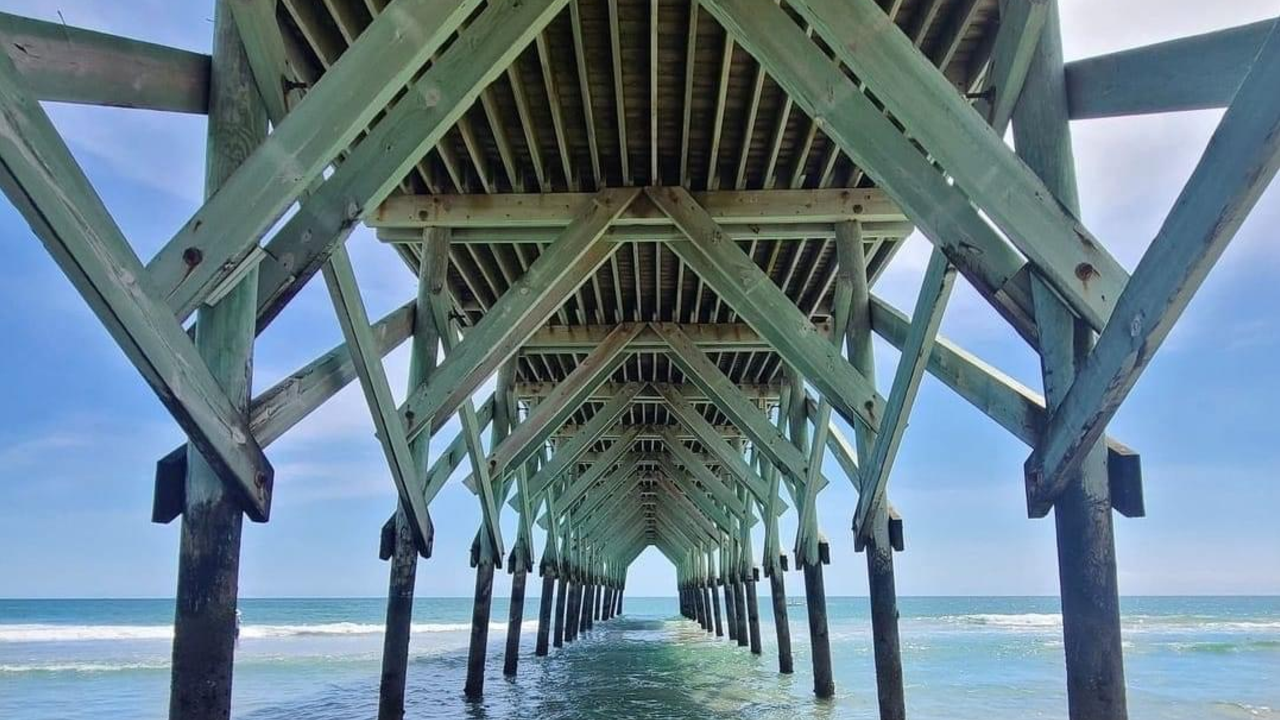 Wrightsville Beach pier from below, looking out to the Atlantic